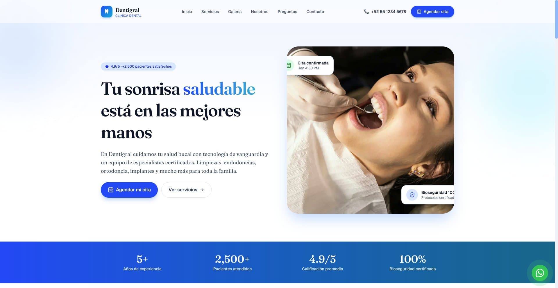 Sitio web de Dentigral, clínica dental diseñada por Velyren