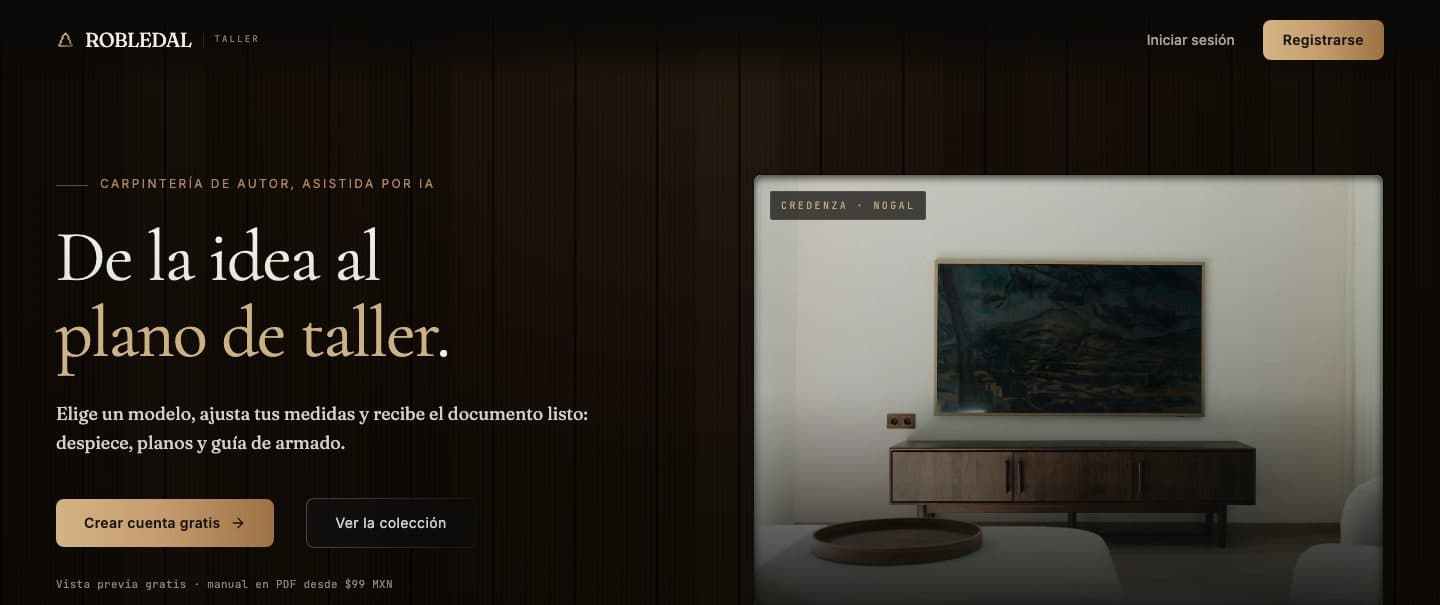 Sitio web de Robledal, tienda de muebles a medida diseñada por Velyren